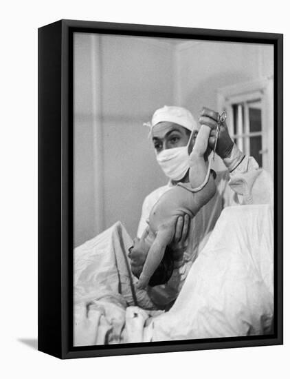 Country Doctor Ernest Ceriani Delivering a Baby-W^ Eugene Smith-Framed Premier Image Canvas