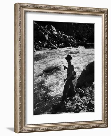 Country Dr. Ernest Ceriani Casting into Colorado River to Catch a Few Trout-W^ Eugene Smith-Framed Photographic Print