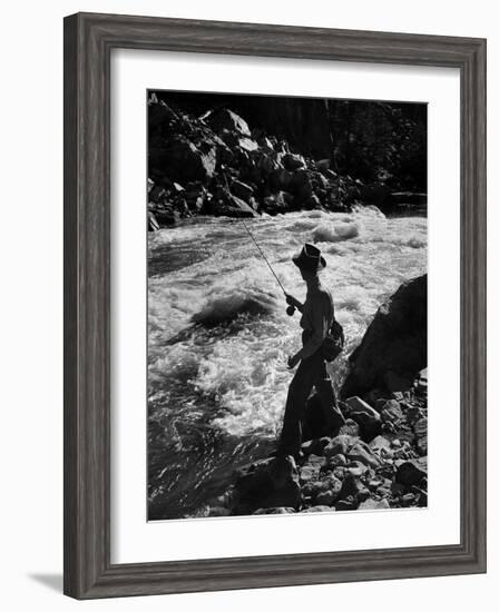 Country Dr. Ernest Ceriani Casting into Colorado River to Catch a Few Trout-W^ Eugene Smith-Framed Photographic Print