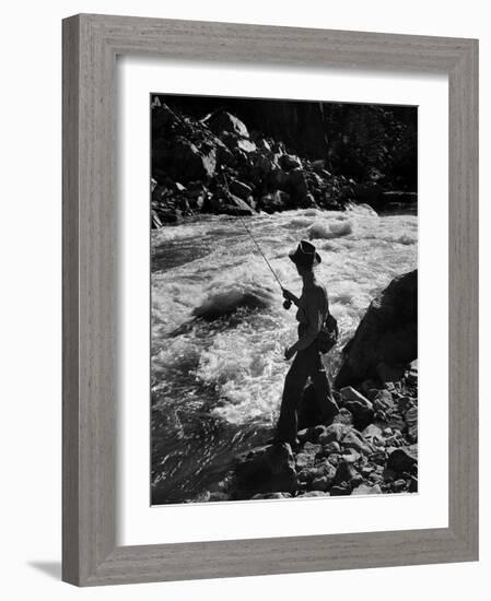 Country Dr. Ernest Ceriani Casting into Colorado River to Catch a Few Trout-W^ Eugene Smith-Framed Photographic Print