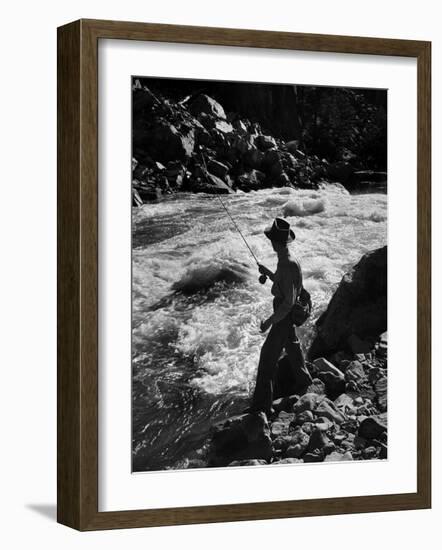 Country Dr. Ernest Ceriani Casting into Colorado River to Catch a Few Trout-W^ Eugene Smith-Framed Photographic Print