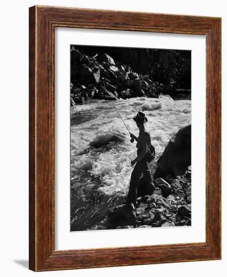 Country Dr. Ernest Ceriani Casting into Colorado River to Catch a Few Trout-W^ Eugene Smith-Framed Photographic Print