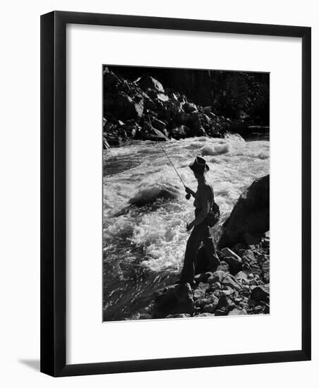 Country Dr. Ernest Ceriani Casting into Colorado River to Catch a Few Trout-W^ Eugene Smith-Framed Photographic Print