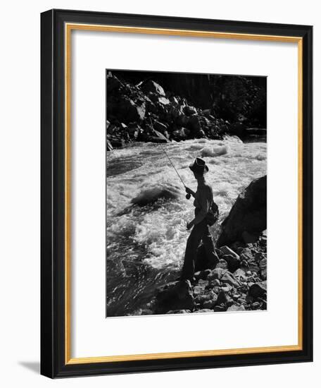 Country Dr. Ernest Ceriani Casting into Colorado River to Catch a Few Trout-W^ Eugene Smith-Framed Photographic Print