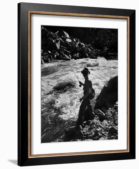 Country Dr. Ernest Ceriani Casting into Colorado River to Catch a Few Trout-W^ Eugene Smith-Framed Photographic Print