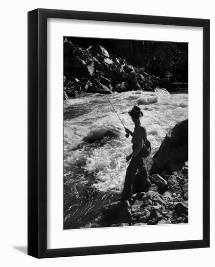Country Dr. Ernest Ceriani Casting into Colorado River to Catch a Few Trout-W^ Eugene Smith-Framed Photographic Print