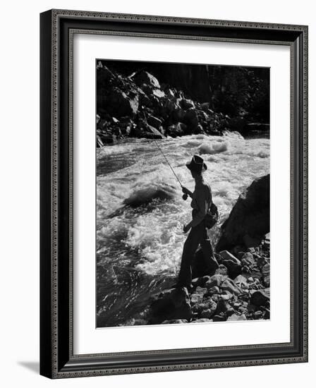 Country Dr. Ernest Ceriani Casting into Colorado River to Catch a Few Trout-W^ Eugene Smith-Framed Photographic Print