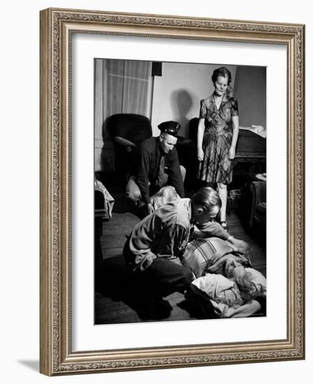 Country Dr. Ernest Ceriani Tucking Blanket around 82-Year-Old Man Dying of a Heart Attack in Parlor-W^ Eugene Smith-Framed Photographic Print