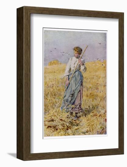 Country Girl Gleans after the Oat Harvest-null-Framed Photographic Print