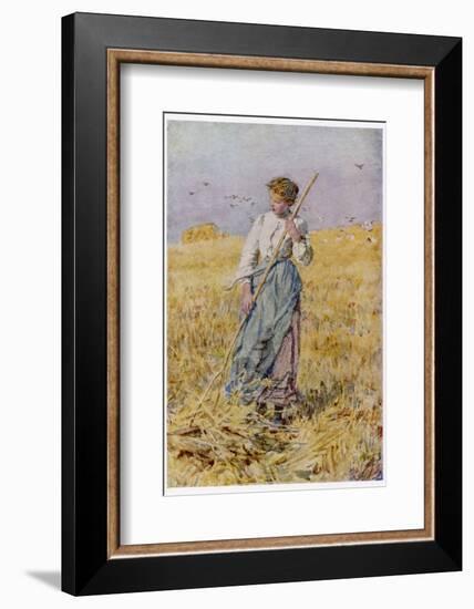 Country Girl Gleans after the Oat Harvest-null-Framed Photographic Print