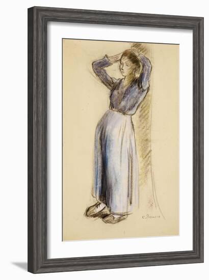 Country Girl Leaning Against a Tree, circa 1893-Camille Pissarro-Framed Giclee Print