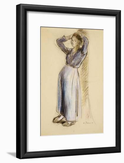 Country Girl Leaning Against a Tree, circa 1893-Camille Pissarro-Framed Giclee Print