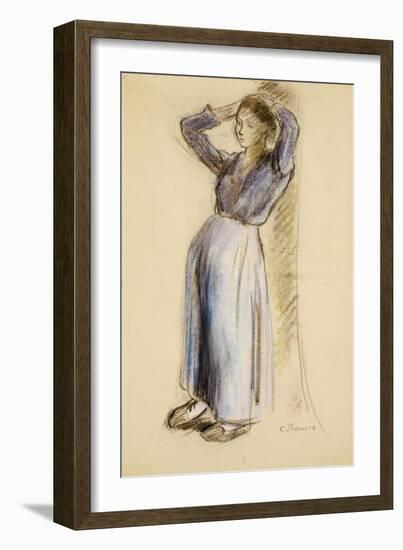 Country Girl Leaning Against a Tree, circa 1893-Camille Pissarro-Framed Giclee Print