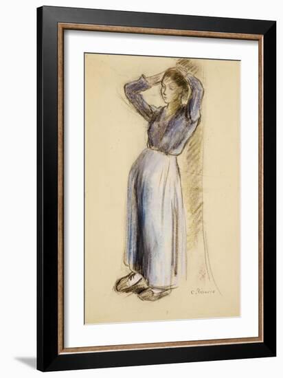 Country Girl Leaning Against a Tree, circa 1893-Camille Pissarro-Framed Giclee Print