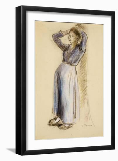 Country Girl Leaning Against a Tree, circa 1893-Camille Pissarro-Framed Giclee Print