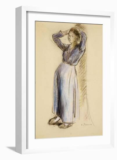 Country Girl Leaning Against a Tree, circa 1893-Camille Pissarro-Framed Giclee Print