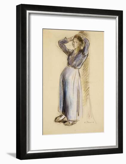 Country Girl Leaning Against a Tree, circa 1893-Camille Pissarro-Framed Giclee Print