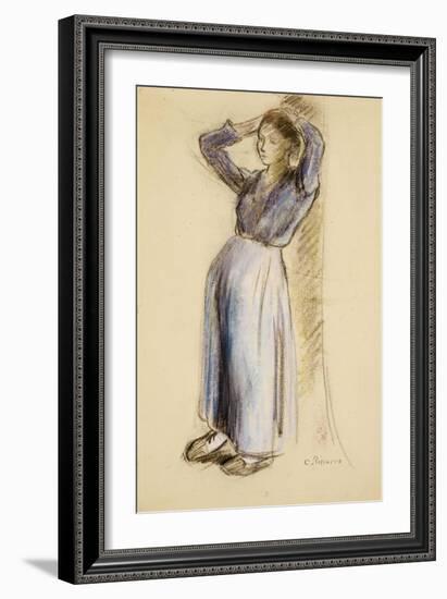 Country Girl Leaning Against a Tree, circa 1893-Camille Pissarro-Framed Giclee Print