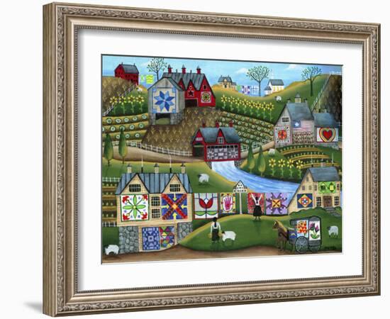 Country Harvest Folk Art Quilt Farms-Cheryl Bartley-Framed Giclee Print