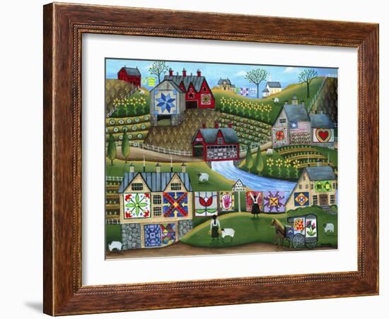 Country Harvest Folk Art Quilt Farms-Cheryl Bartley-Framed Giclee Print