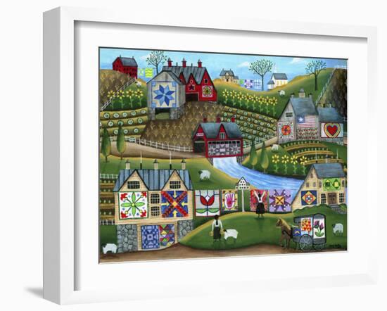 Country Harvest Folk Art Quilt Farms-Cheryl Bartley-Framed Giclee Print