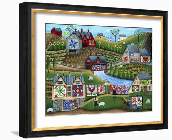 Country Harvest Folk Art Quilt Farms-Cheryl Bartley-Framed Giclee Print