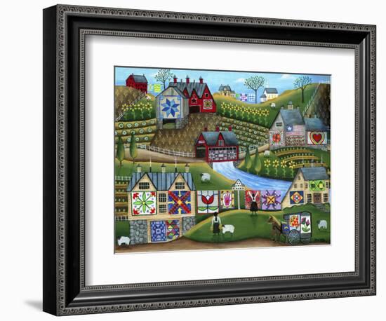 Country Harvest Folk Art Quilt Farms-Cheryl Bartley-Framed Giclee Print