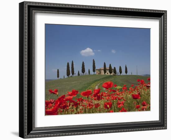 Country Home and Poppies, Near Pienza, Tuscany, Italy, Europe-Angelo Cavalli-Framed Photographic Print