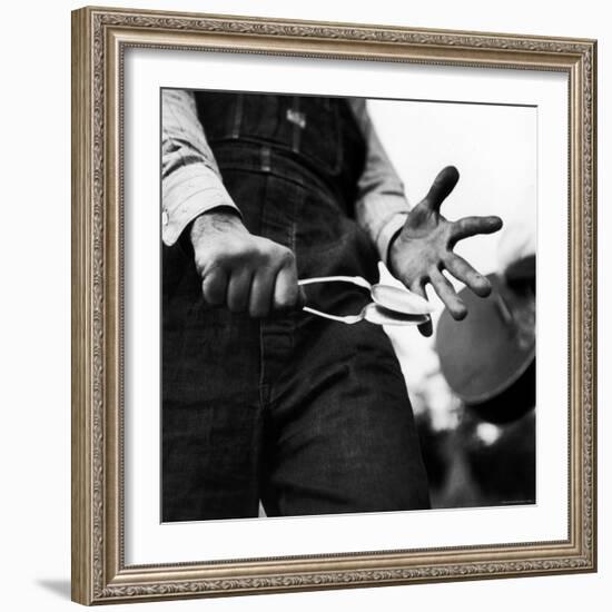 Country Music: Close Up of Spoons Being Played by Man in Overalls-Eric Schaal-Framed Photographic Print