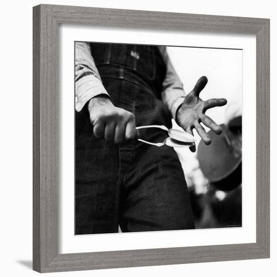 Country Music: Close Up of Spoons Being Played by Man in Overalls-Eric Schaal-Framed Photographic Print