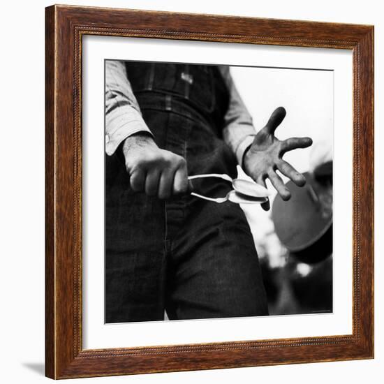 Country Music: Close Up of Spoons Being Played by Man in Overalls-Eric Schaal-Framed Photographic Print