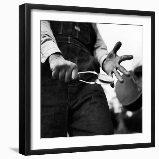 Country Music: Close Up of Spoons Being Played by Man in Overalls-Eric Schaal-Framed Photographic Print