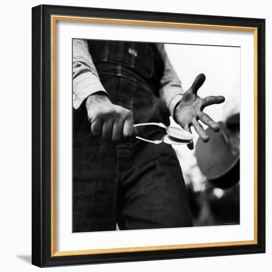 Country Music: Close Up of Spoons Being Played by Man in Overalls-Eric Schaal-Framed Photographic Print