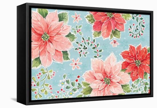 Country Poinsettias I Blue-Daphne Brissonnet-Framed Stretched Canvas
