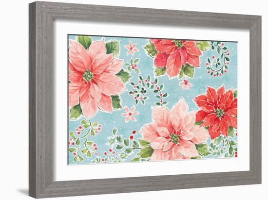 Country Poinsettias I Blue-Daphne Brissonnet-Framed Art Print