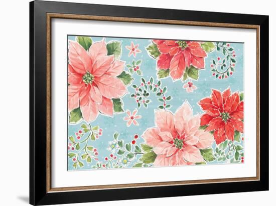 Country Poinsettias I Blue-Daphne Brissonnet-Framed Art Print