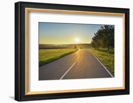 Country road at sunrise, Gottersdorf, Odenwald, Baden Wurttemberg, Germany-Raimund Linke-Framed Photographic Print