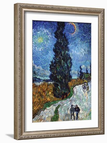 Country Road In Provence By Night-Vincent van Gogh-Framed Art Print