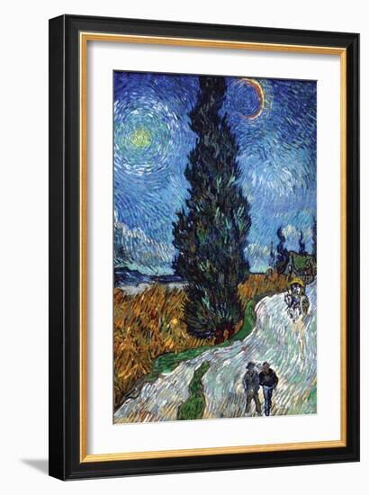 Country Road In Provence By Night-Vincent van Gogh-Framed Art Print