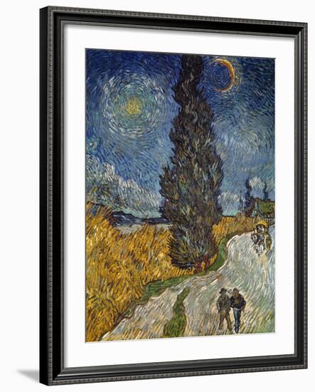Country Road with Cypress and Star, 1890-Vincent van Gogh-Framed Premium Giclee Print