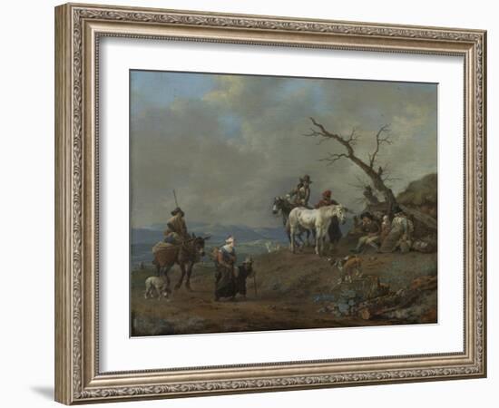 Country Road with Hunters and Peasants-Johannes Lingelbach-Framed Art Print