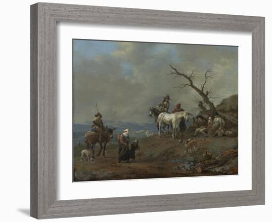 Country Road with Hunters and Peasants-Johannes Lingelbach-Framed Art Print