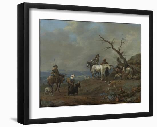 Country Road with Hunters and Peasants-Johannes Lingelbach-Framed Art Print