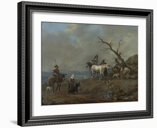 Country Road with Hunters and Peasants-Johannes Lingelbach-Framed Art Print