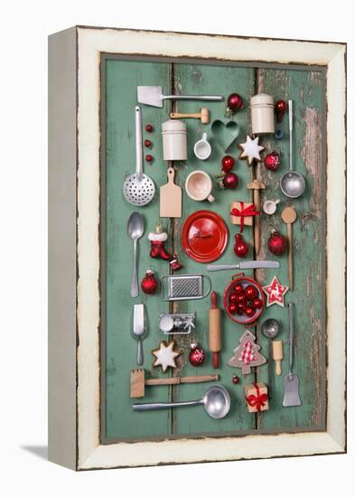 Country Style or Wooden Vintage Christmas Background for Kitchen and Menu Decoration.-Jeanette Dietl-Framed Premier Image Canvas