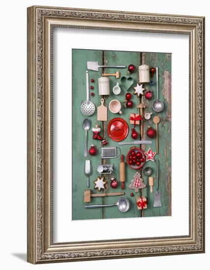 Country Style or Wooden Vintage Christmas Background for Kitchen and Menu Decoration.-Jeanette Dietl-Framed Photographic Print