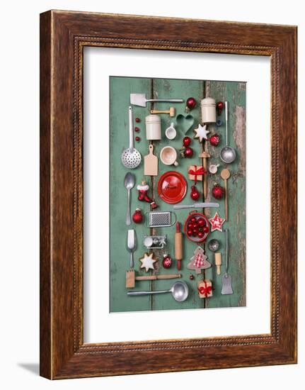 Country Style or Wooden Vintage Christmas Background for Kitchen and Menu Decoration.-Jeanette Dietl-Framed Photographic Print