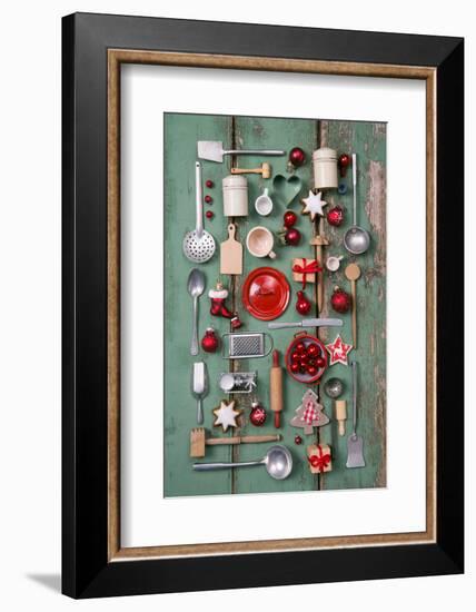 Country Style or Wooden Vintage Christmas Background for Kitchen and Menu Decoration.-Jeanette Dietl-Framed Photographic Print