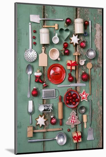 Country Style or Wooden Vintage Christmas Background for Kitchen and Menu Decoration.-Jeanette Dietl-Mounted Photographic Print