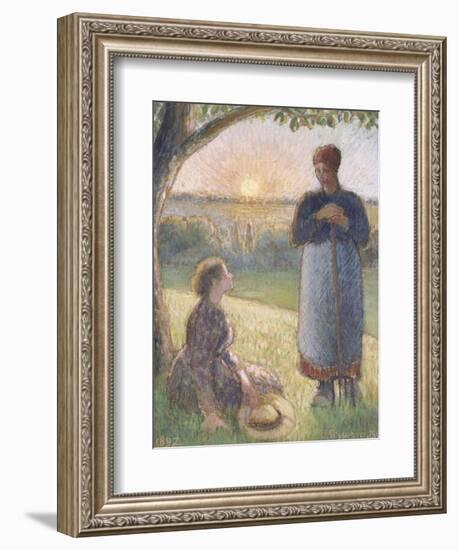 Country Women Chatting, Sunset, Eragny-Camille Pissarro-Framed Giclee Print